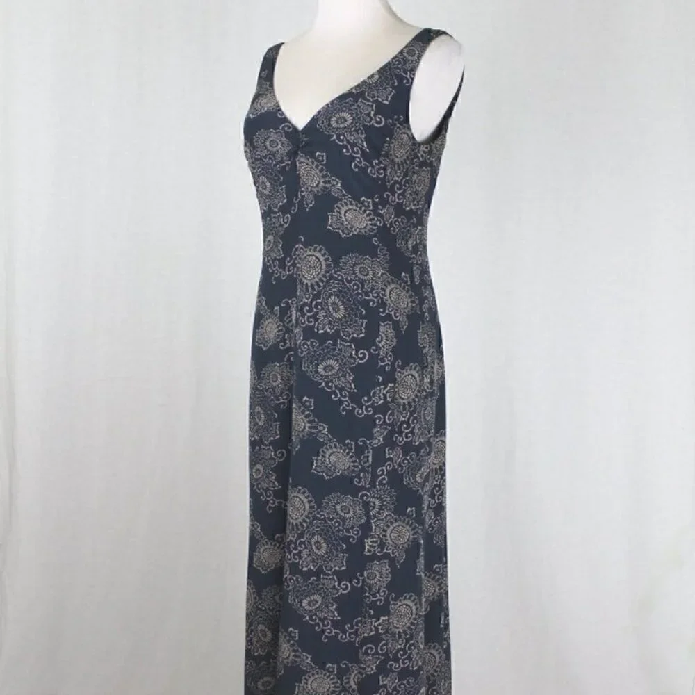 Vintage J Crew Blue Paisley Silk Midi Womens Sleeveless Dress Size petite 8